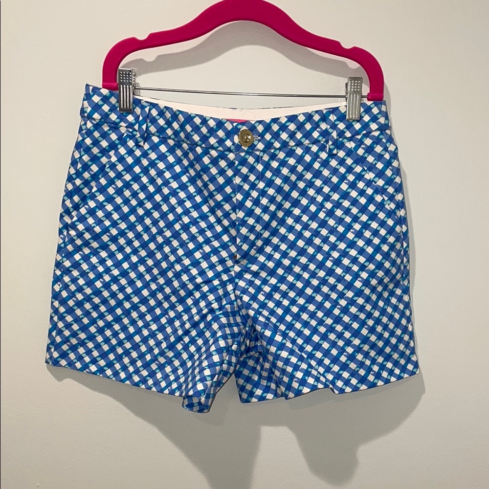 Blue and White Checkered Women's Shorts
